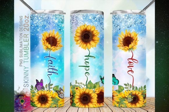 Faith Hope Love Sunflower Glitter Tumbler in Crafts