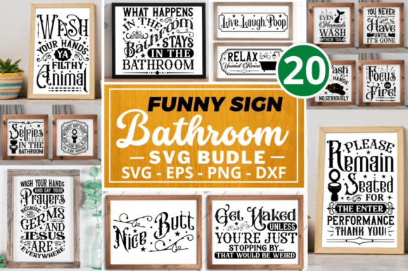Funny Sign Bathroom Svg Bundle & Crafts