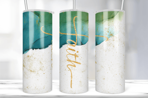 Green Ink Faith Tumbler 20oz Wrap Design for Print Templates