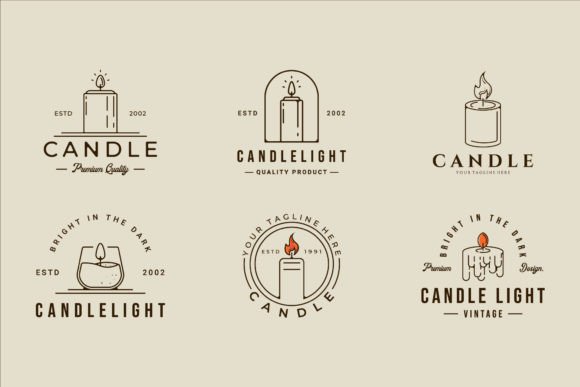 Set of Candle Logo Line Vector Design for Handmade Business and Craft