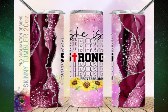 She is Strong, Bible Verse Png Tumbler for Crafts